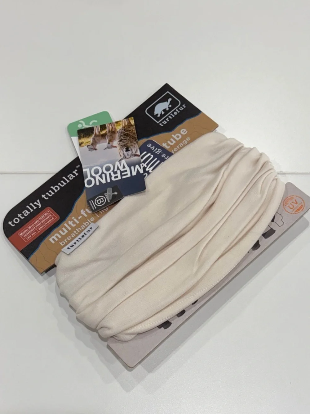Turtle Fur Adult Totally Tubular Merino Wool Tencel Neck Gaiter UPF 35 Cream NWT